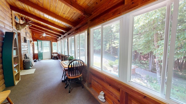 25 Loop Rd, Chester, ME 04457 - sunroom / solarium with wood ceiling, carpet floors, and wooden walls