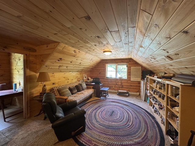 25 Loop Rd, Chester, ME 04457 - additional living space featuring wood walls, carpet flooring, wood ceiling, and lofted ceiling