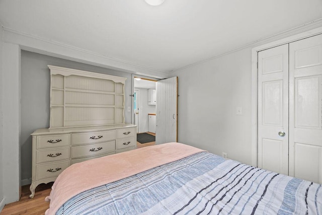 3 Surf Ave, Biddeford, ME 04005 - bedroom with light wood-type flooring, crown molding, and a closet