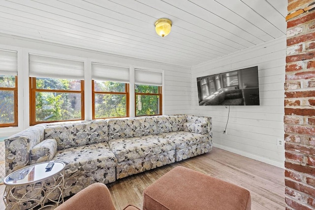 3 Surf Ave, Biddeford, ME 04005 - living area featuring hardwood / wood-style floors, wood walls, and wood ceiling