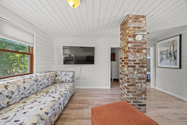 3 Surf Ave, Biddeford, ME 04005 - living area featuring wood finished floors, wooden walls, and wooden ceiling