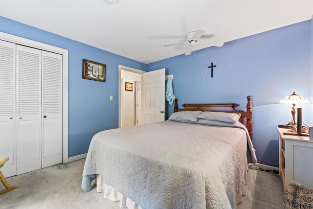 175 Buck N Doe Trl, Augusta, ME 04330 - bedroom featuring light carpet, a closet, and a ceiling fan