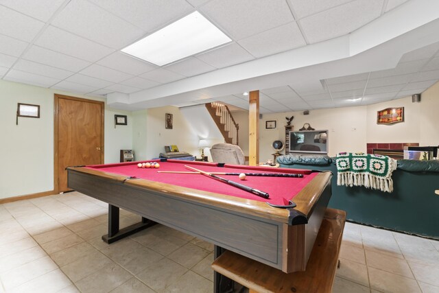 175 Buck N Doe Trl, Augusta, ME 04330 - playroom featuring a drop ceiling, billiards table, and light tile patterned floors