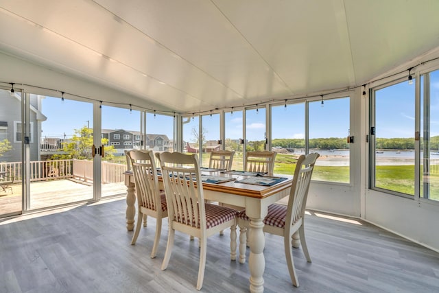 9 Riverside Ave, Saco, ME 04072 - sunroom with wood finished floors, a water view, and vaulted ceiling