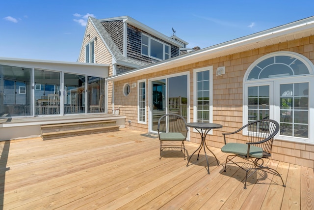 9 Riverside Ave, Saco, ME 04072 - wooden terrace with a sunroom