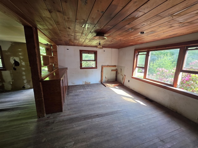 67 Back Searsport Rd, Searsport, ME 04974 - unfurnished living room with hardwood / wood-style floors and wooden ceiling