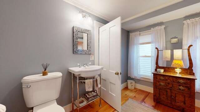 486 Webbs Mills Rd, Raymond, ME 04071 - bathroom featuring wood finished floors and ornamental molding