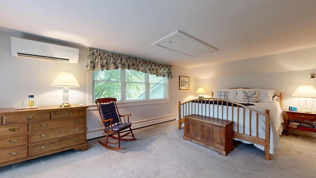 486 Webbs Mills Rd, Raymond, ME 04071 - bedroom with a wall mounted air conditioner, a baseboard radiator, and carpet