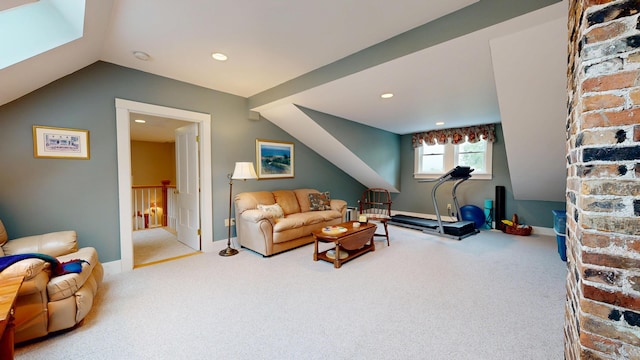 486 Webbs Mills Rd, Raymond, ME 04071 - living area featuring carpet flooring, recessed lighting, and lofted ceiling