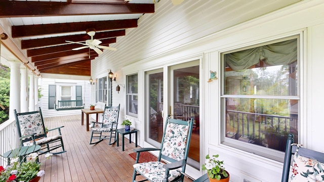 486 Webbs Mills Rd, Raymond, ME 04071 - wooden porch with a ceiling fan