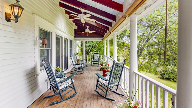486 Webbs Mills Rd, Raymond, ME 04071 - porch featuring ceiling fan