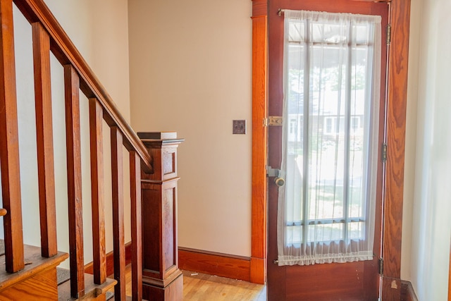 11 Gertrude Ave, Biddeford, ME 04005 - foyer with stairs and light wood-type flooring