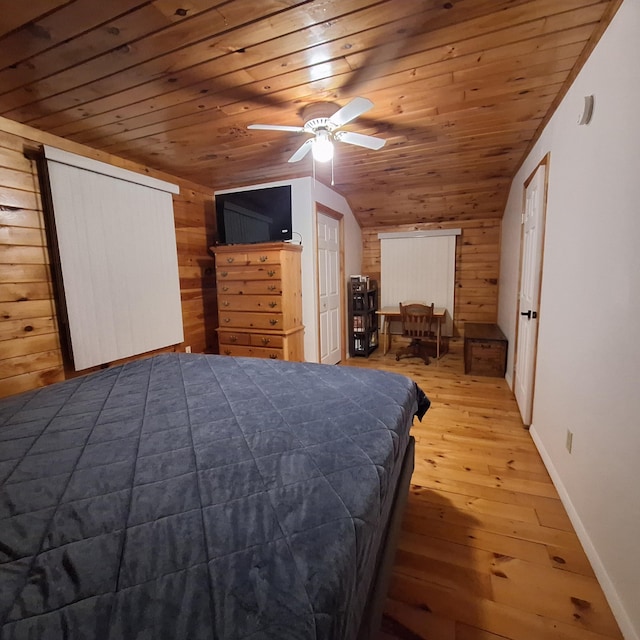 71 Mountain View Dr, Hartford, ME 04220 - bedroom with wood ceiling, wood-type flooring, wood walls, and lofted ceiling