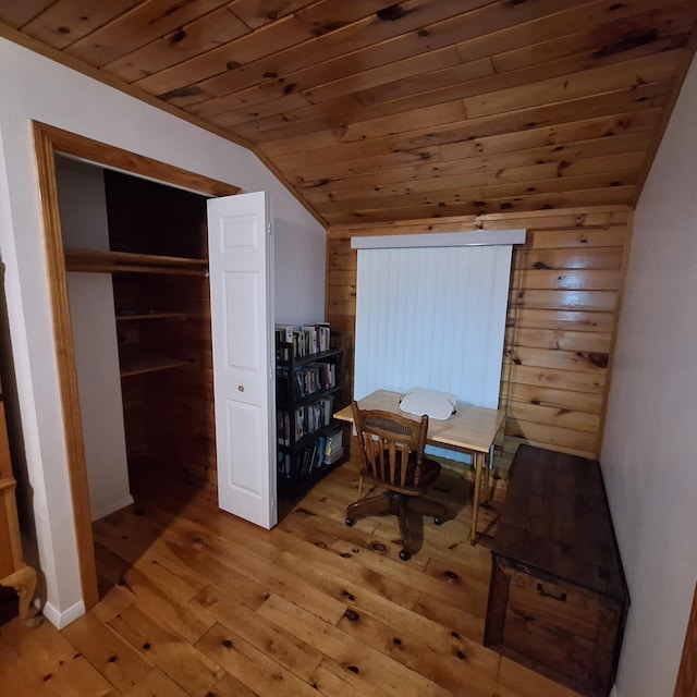 71 Mountain View Dr, Hartford, ME 04220 - office space featuring vaulted ceiling, wood ceiling, and light wood finished floors