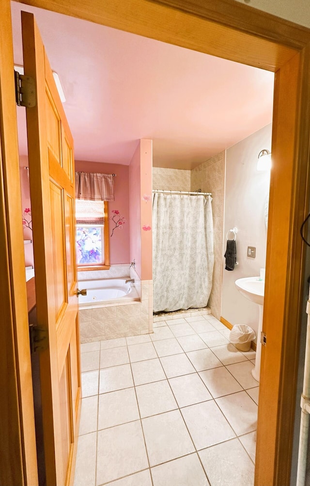27 Hodgdon Rd, Levant, ME 04456 - bathroom with tile patterned flooring, a bath, and a shower with curtain