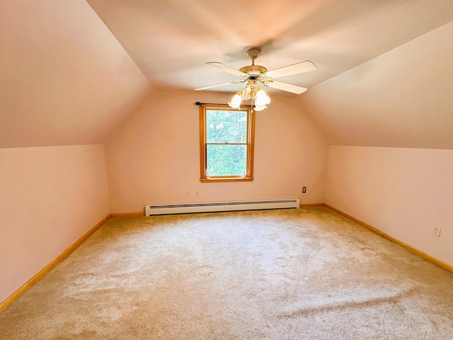 27 Hodgdon Rd, Levant, ME 04456 - additional living space featuring baseboard heating, vaulted ceiling, carpet, and ceiling fan