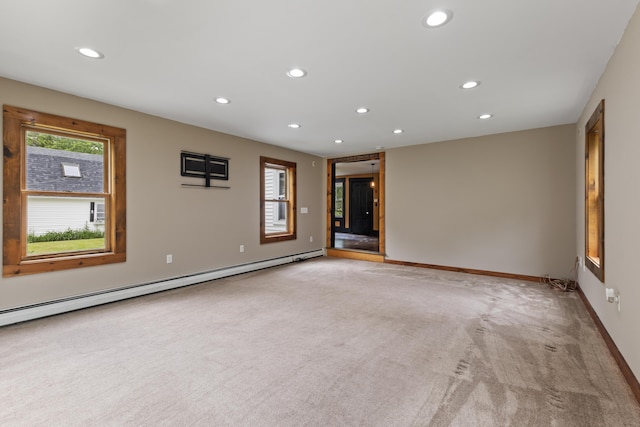10 Jones Way, Sullivan, ME 04664 - unfurnished room with recessed lighting, light carpet, and a baseboard radiator