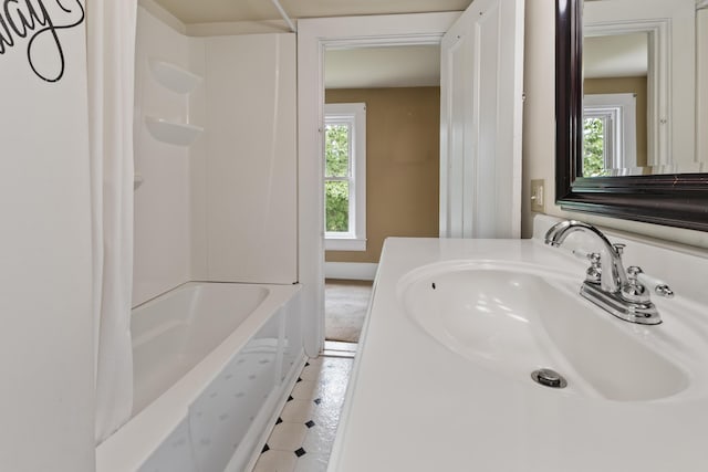 10 Jones Way, Sullivan, ME 04664 - bathroom featuring plenty of natural light, shower / bath combo with shower curtain, and vanity