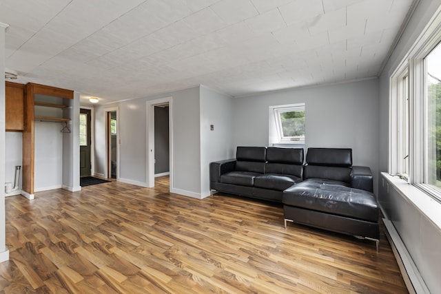 10 Jones Way, Sullivan, ME 04664 - living room with a baseboard heating unit and wood finished floors