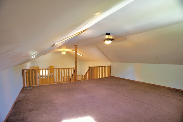 199 Middle Rd, Bradford, ME 04410 - additional living space featuring vaulted ceiling, ceiling fan, and carpet floors