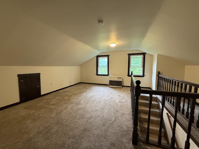 199 Middle Rd, Bradford, ME 04410 - additional living space featuring carpet, vaulted ceiling, and heating unit