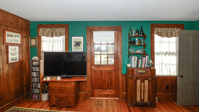 133 Hio Ridge Rd, Bridgton, ME 04009 - foyer with wood finished floors, plenty of natural light, and wood walls