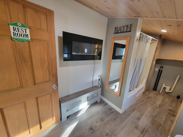 67 Stevens St, Lewiston, ME 04240 - unfurnished living room featuring wood finished floors and wooden ceiling