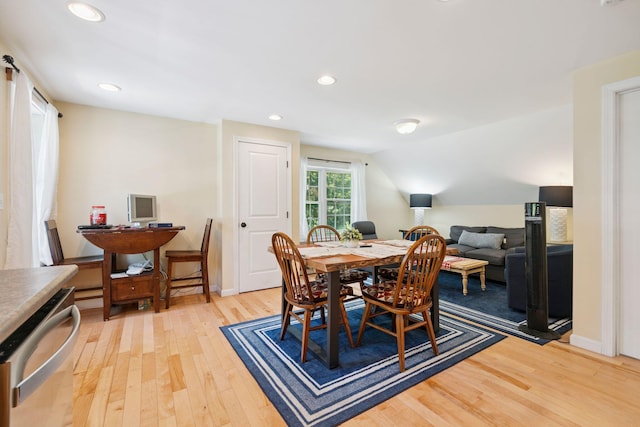 65 Wildbrook Ln, Eliot, ME 03903 - dining area with light wood-style floors, recessed lighting, and vaulted ceiling