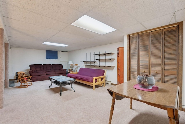 66 Rustic Ln, Portland, ME 04103 - carpeted living area with a drop ceiling and baseboard heating