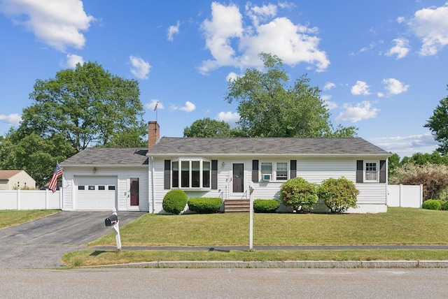 66 Rustic Ln, Portland, ME 04103 - ranch-style house featuring a garage, asphalt driveway, and a chimney