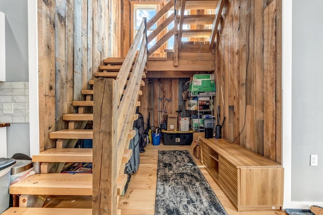 17 Applehead Way, Orrington, ME 04474 - staircase with wood finished floors and wooden walls