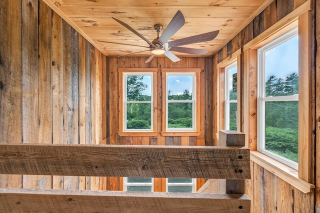 17 Applehead Way, Orrington, ME 04474 - detailed view of wooden walls, wood ceiling, and ceiling fan