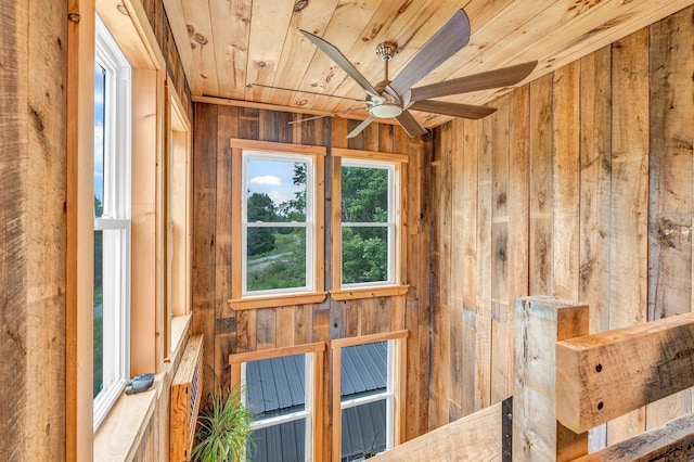 17 Applehead Way, Orrington, ME 04474 - misc room featuring wood ceiling, wood walls, and ceiling fan