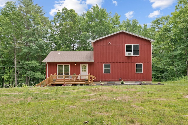 2288 W River Rd, Sidney, ME 04330 - rear view of property with a deck, a lawn, and a shingled roof