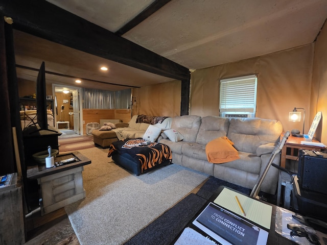 17 Cross St, Kingman Twp, ME 04451 - living area featuring beam ceiling and recessed lighting