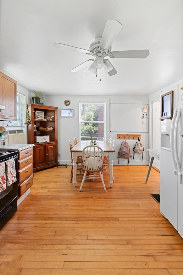 46 Meadow Way, Bath, ME 04530 - dining area with a ceiling fan and light wood-style floors