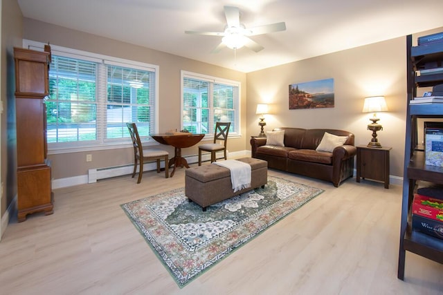 106 Sunset Bay Dr, Steuben, ME 04680 - living area with ceiling fan, light wood-style flooring, and baseboard heating