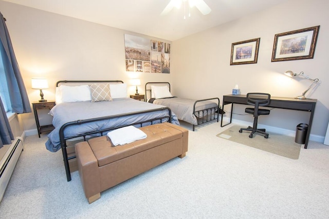 106 Sunset Bay Dr, Steuben, ME 04680 - carpeted bedroom with a baseboard radiator and ceiling fan