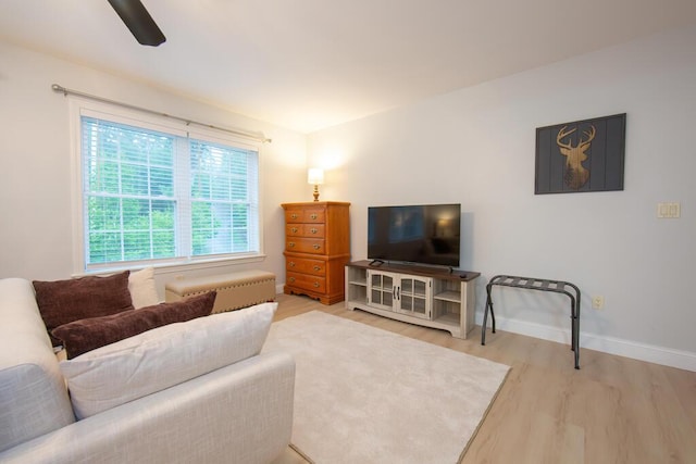 106 Sunset Bay Dr, Steuben, ME 04680 - living area with light wood-style floors and ceiling fan