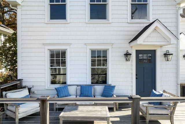 38 Atlantic Ave, Boothbay Harbor, ME 04538 - wooden deck featuring an outdoor living space