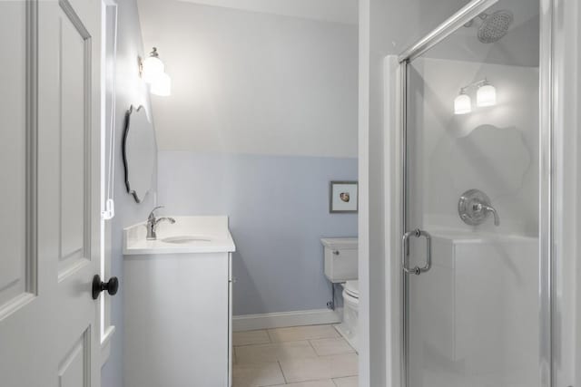 38 Atlantic Ave, Boothbay Harbor, ME 04538 - full bath with vanity, a stall shower, and tile patterned flooring