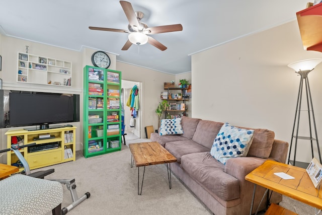 47 Fall Brook St, Portland, ME 04103 - carpeted living room featuring ceiling fan