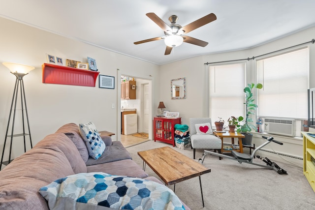 47 Fall Brook St, Portland, ME 04103 - living area featuring a ceiling fan, carpet floors, and cooling unit