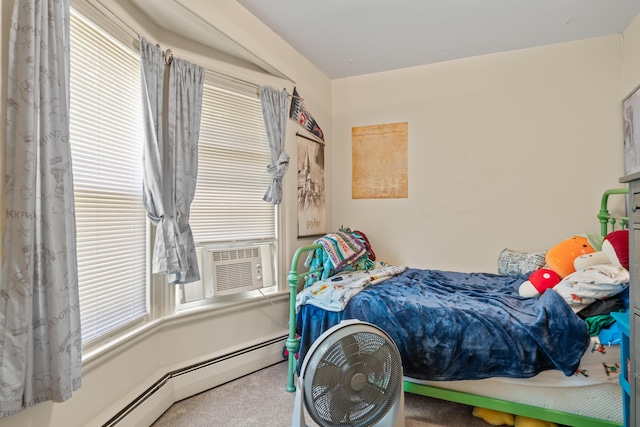 47 Fall Brook St, Portland, ME 04103 - carpeted bedroom featuring a baseboard heating unit and cooling unit