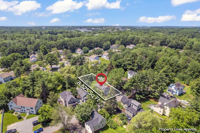 47 Fall Brook St, Portland, ME 04103 - aerial perspective of suburban area featuring property boundaries highlighted and a heavily wooded area