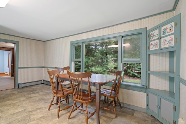 219 Mouse Ln, Alfred, ME 04002 - dining space featuring wallpapered walls, healthy amount of natural light, and a baseboard heating unit