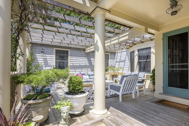 78 Seashore Ave, Portland, ME 04108 - deck with a pergola and an outdoor hangout area