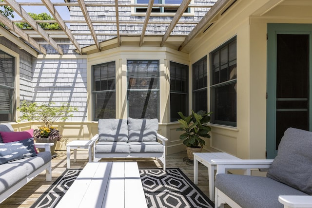 78 Seashore Ave, Portland, ME 04108 - view of patio with outdoor lounge area and a pergola