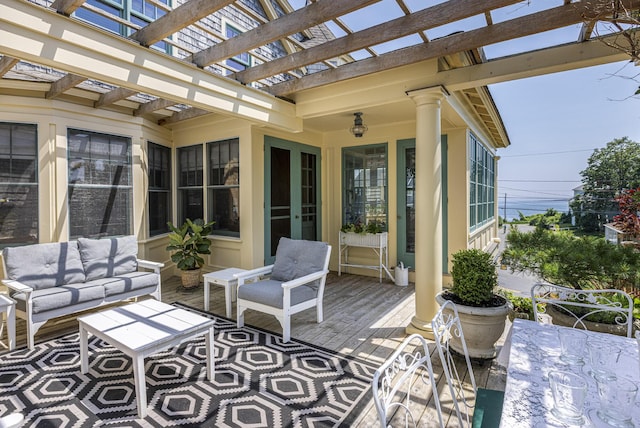 78 Seashore Ave, Portland, ME 04108 - view of patio / terrace featuring a pergola, outdoor lounge area, and a wooden deck