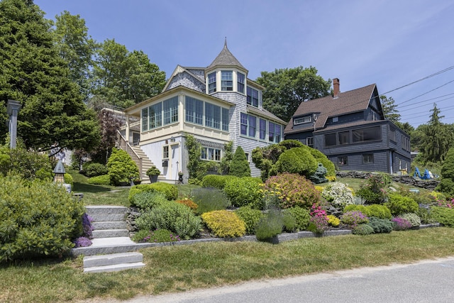 78 Seashore Ave, Portland, ME 04108 - view of front of house with stairs and a chimney